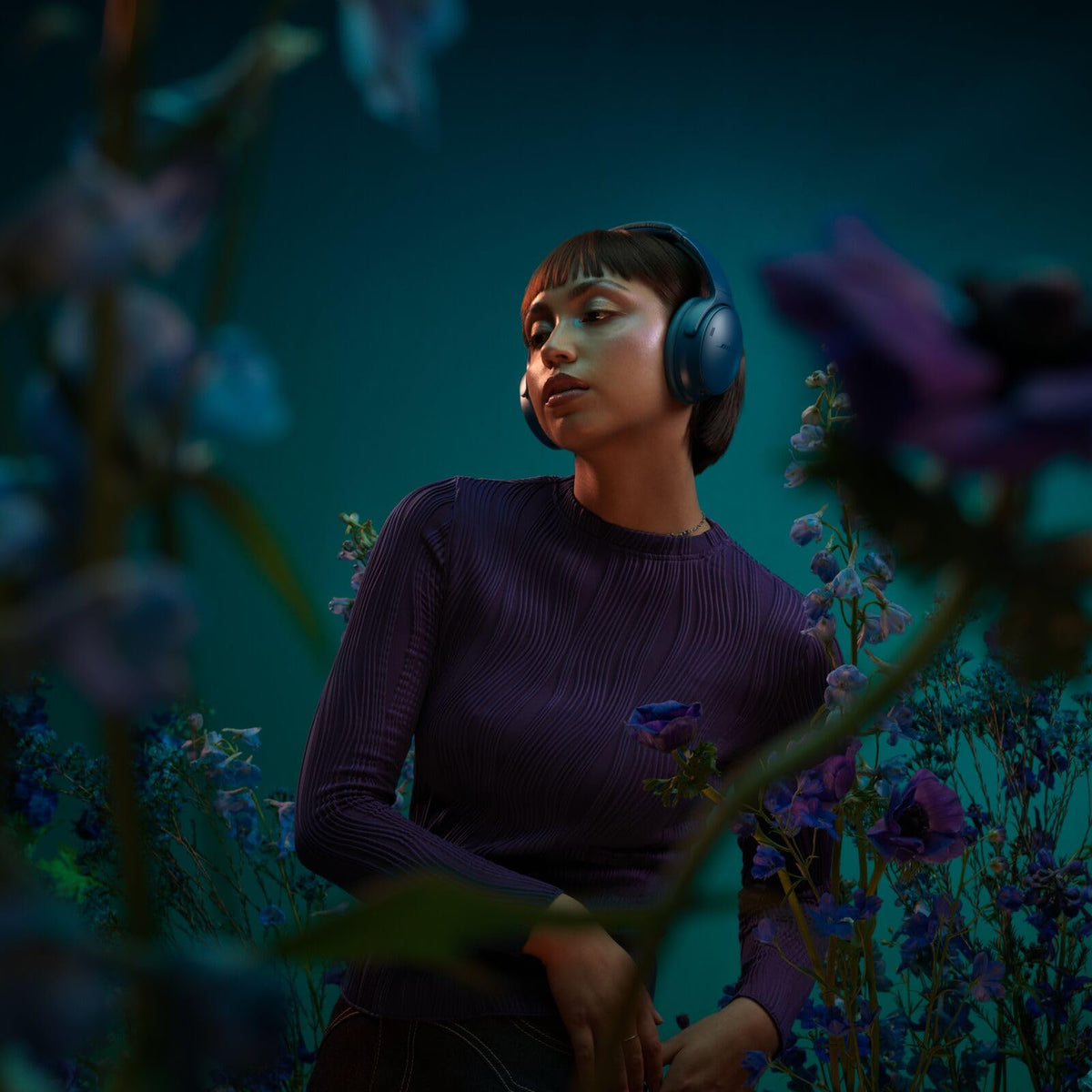 Bose QuietComfort Bluetooth Headphones, Wireless Headphones with Active Over Ear Noise Cancelling and Mic, Deep Bass, Up to 24 Hours of Playtime, Blue Dusk - Limited Edition Color